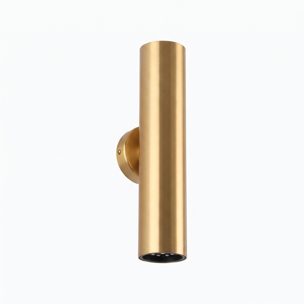 Up Down Tube LED Wall Light in Gold on white background