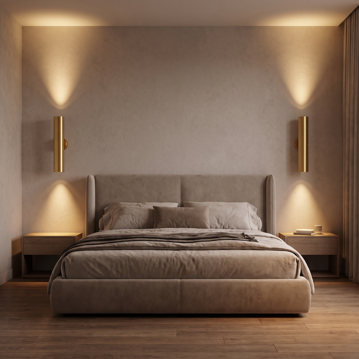 Up Down Tube LED Wall Light in a bedroom, showing size