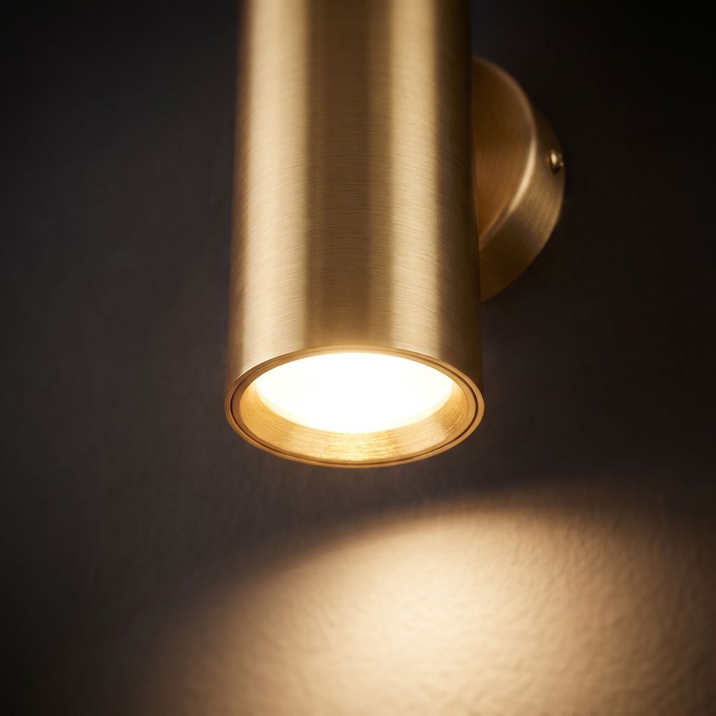 Up Down Tube LED Wall Light close-up of the tube end and light beam