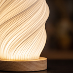 Twisted Spiral Table Lamp close-up of the spiral shade and wood base