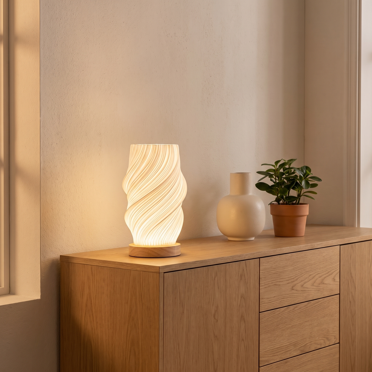 Twisted Spiral Table Lamp on a living room sideboard
