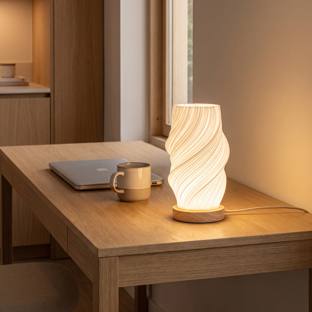 Twisted Spiral Table Lamp on a desk, showing size