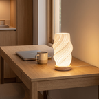 Twisted Spiral Table Lamp on a desk, showing size