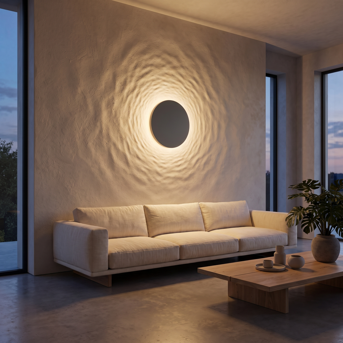 Ripple Light Wall Sconce in a living room, showing size