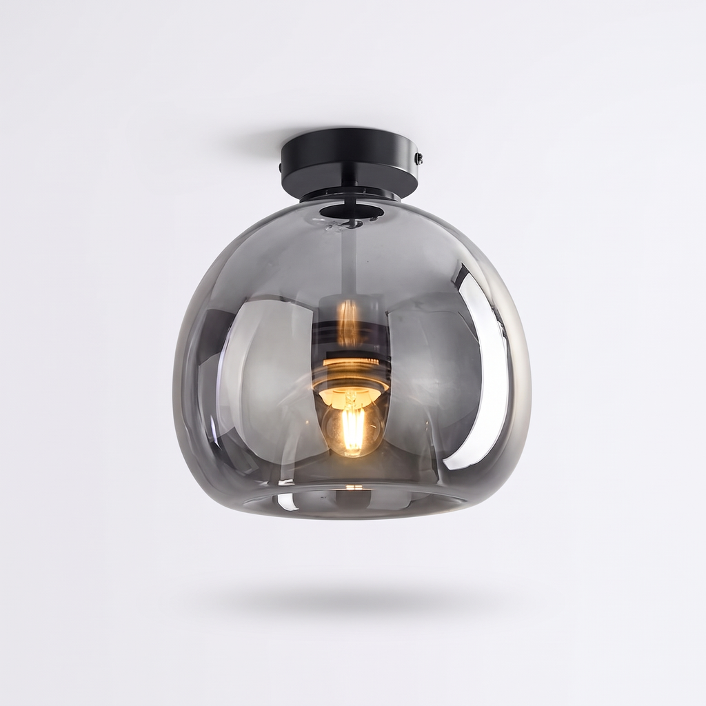 Smoked Glass Semi Flush Ceiling Light on a white background