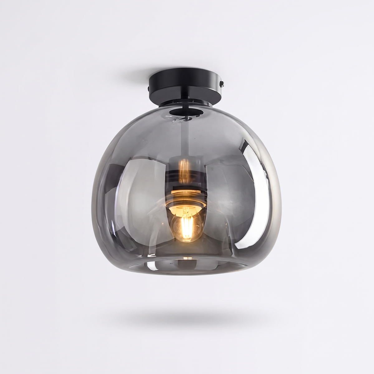 Smoked Glass Semi Flush Ceiling Light on a white background