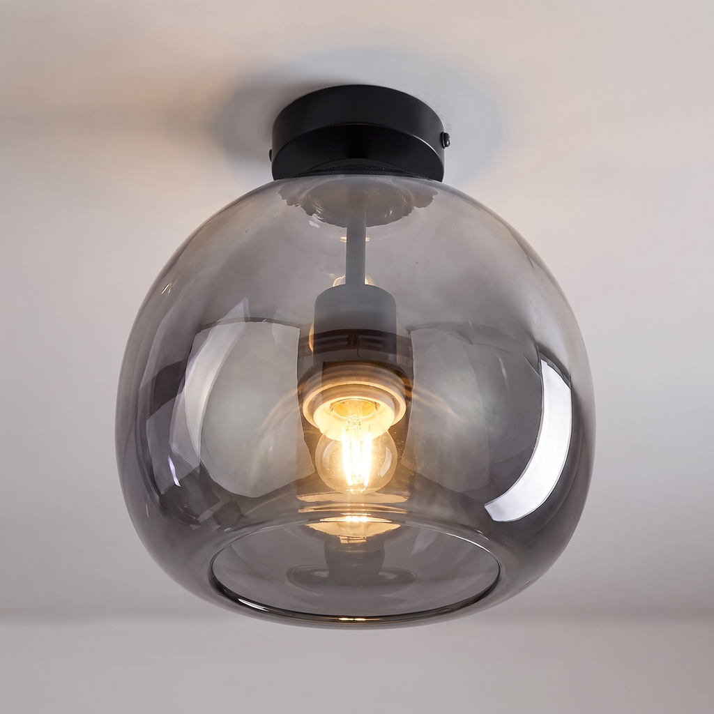 Smoked Glass Semi Flush Ceiling Light close-up of the smoky glass