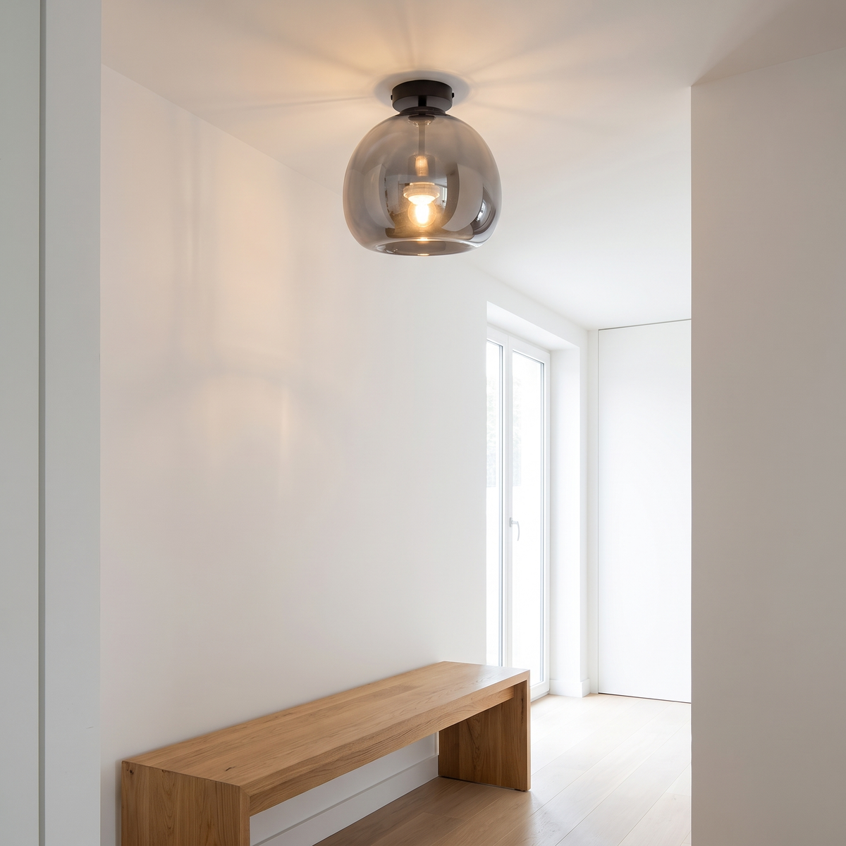 Smoked Glass Semi Flush Ceiling Light in an entry hallway
