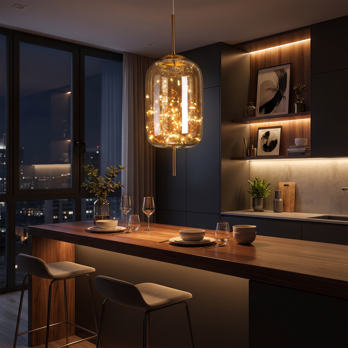 Starry Glass Pendant Light over a bar counter