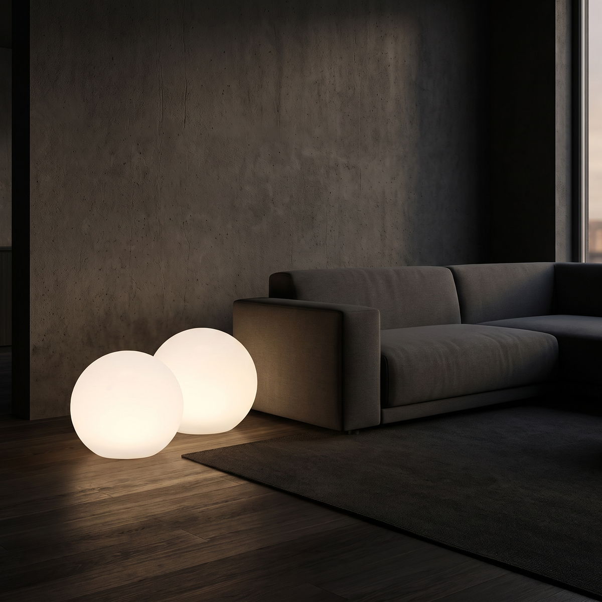 LED glow ball lights as accent lights in a living room