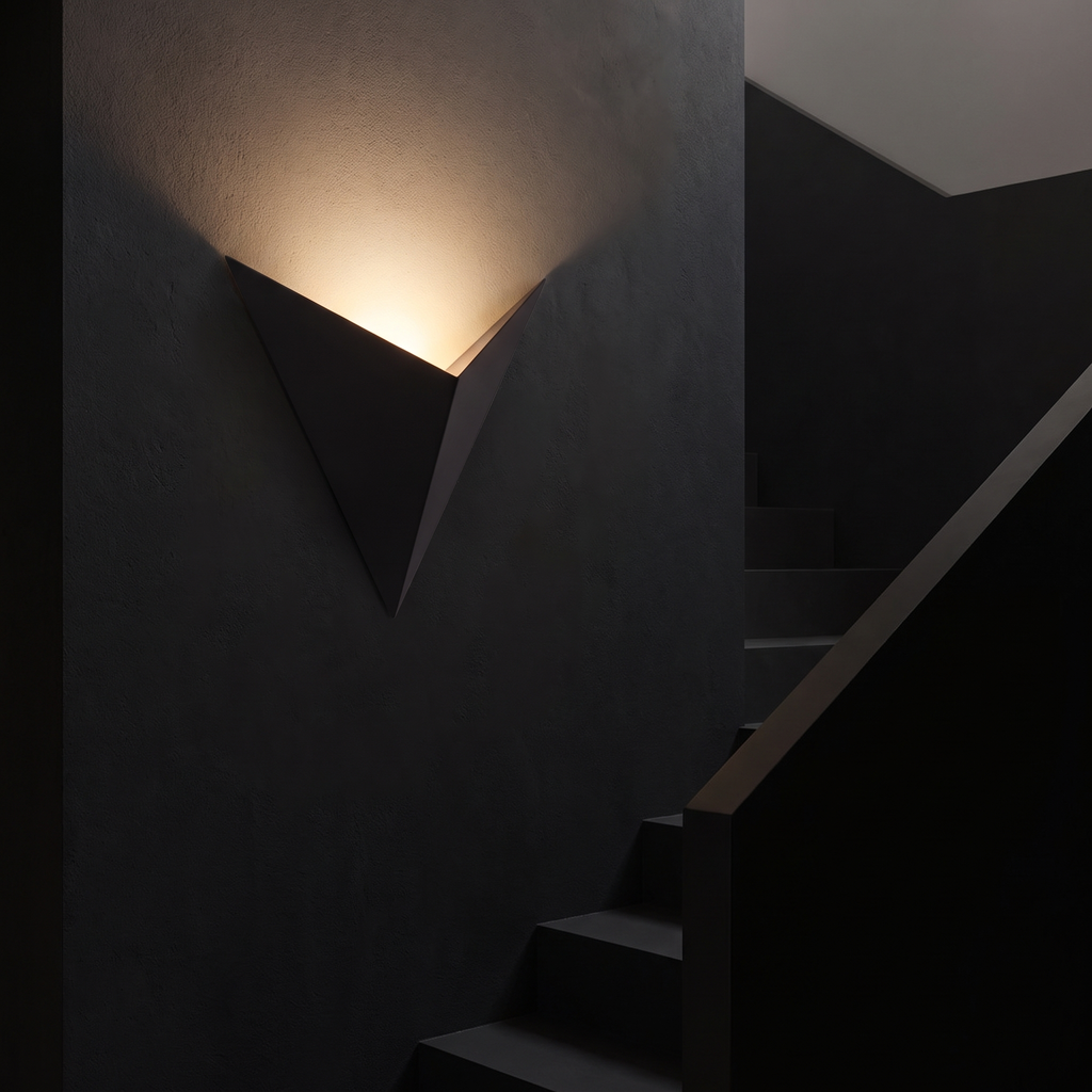Triangle LED Wall Sconce on a stairway wall