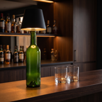 Cordless wine bottle lamp on a home bar counter