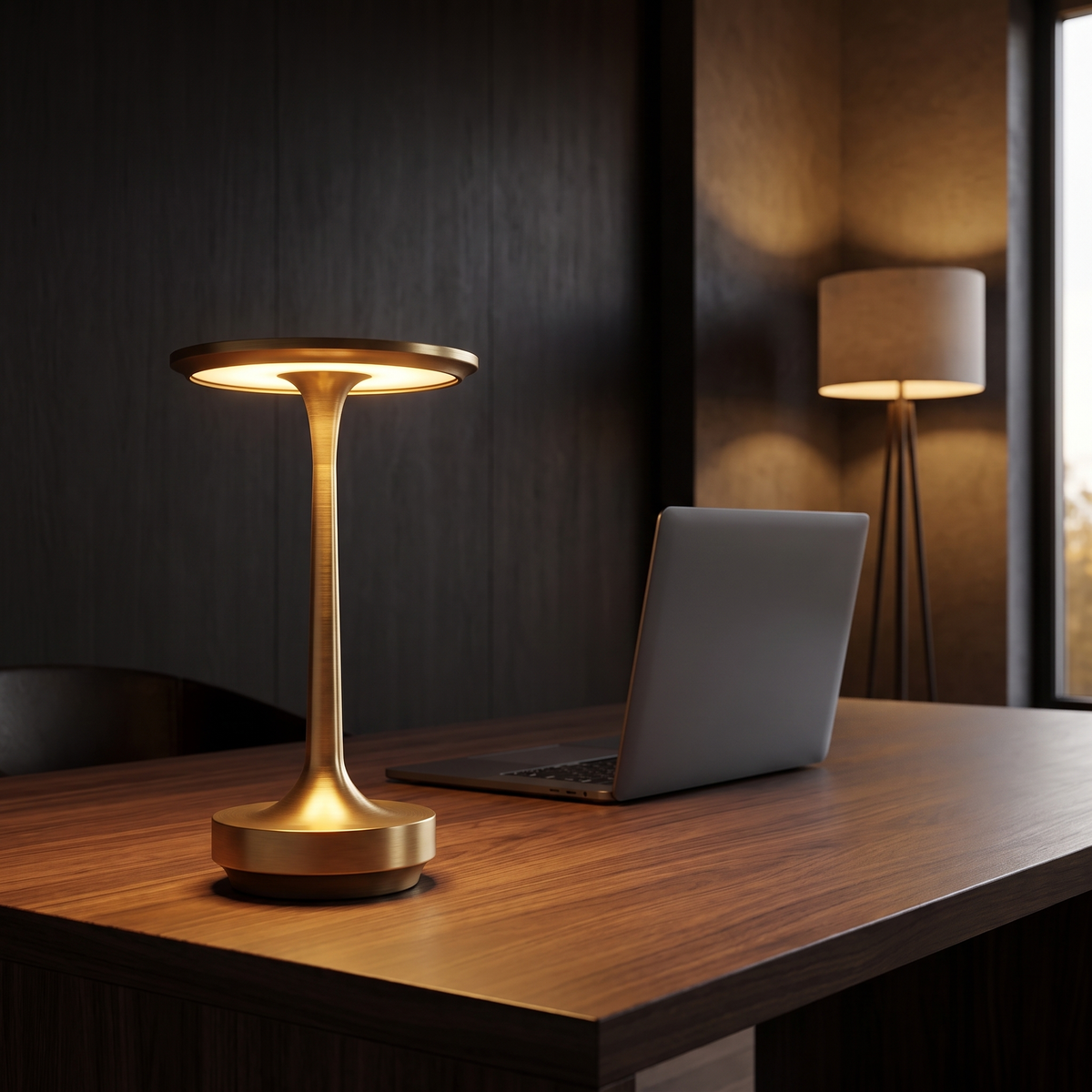 Cordless Disc Table Lamp on a home office desk