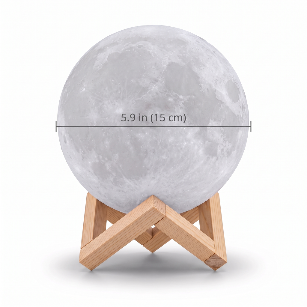 3D Moon Lamp size guide, 5.9 in (15 cm) diameter