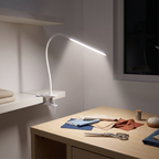 Modern Clip On Desk Lamp clamped to a shelf above a craft table