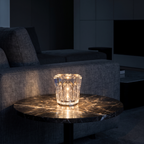 Modern Crystal Diamond Table Lamp on a marble side table beside a sofa