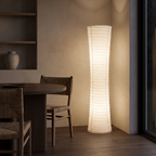 Japanese Rice Paper Floor Lamp in the corner of a Japandi dining room
