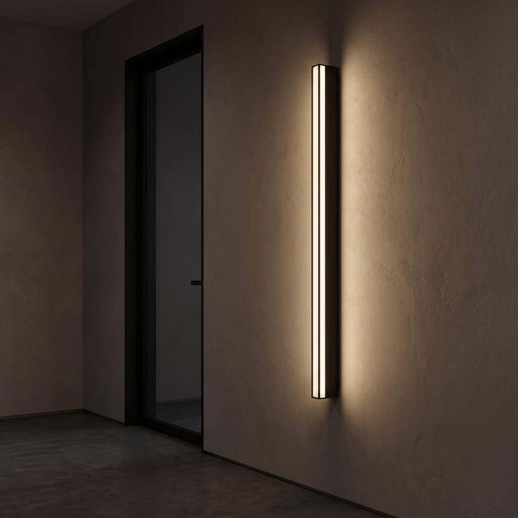 Modern Linear LED Wall Light, 21.7 in mounted vertically beside a doorway