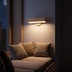 Nordic Wooden Rechargeable Wall Sconce above a window seat reading nook