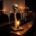 Gothic Skull Candelabra Lamp as the centrepiece of a gothic dining table