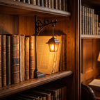 Halloween Bookshelf Lantern, Set of 2 glowing on a bookshelf in a reading nook