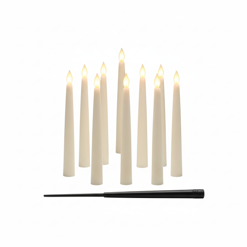 Floating LED Candles with Wand, Set of 12 on white background