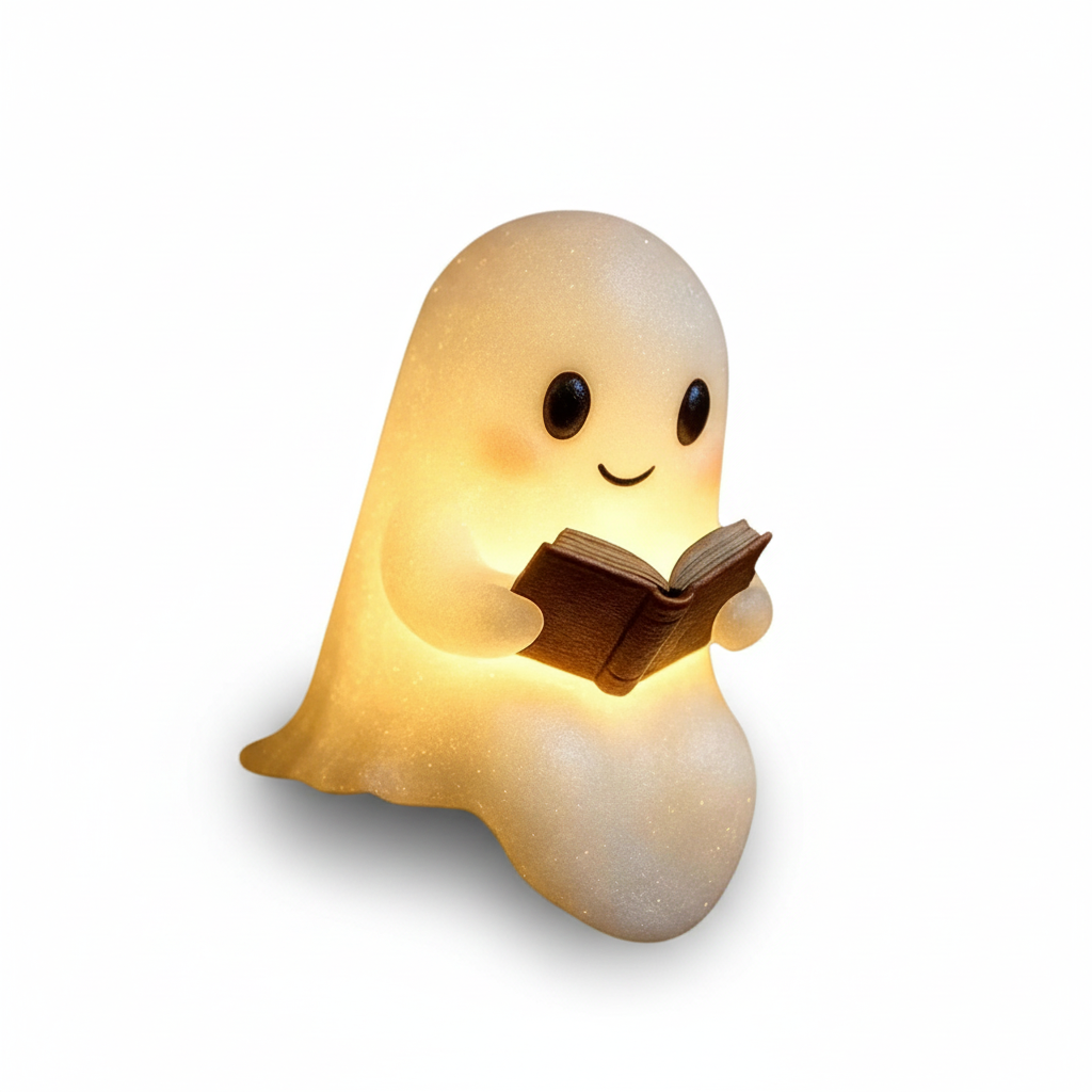 Ghost Reading Night Light on white background