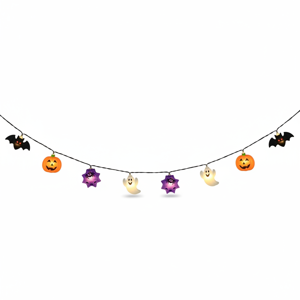 Halloween Pumpkin & Ghost String Lights on white background