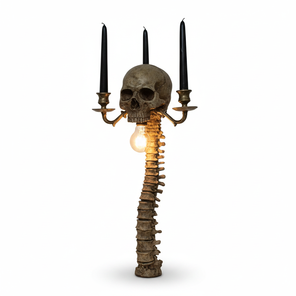 Gothic Skull Candelabra Lamp on white background
