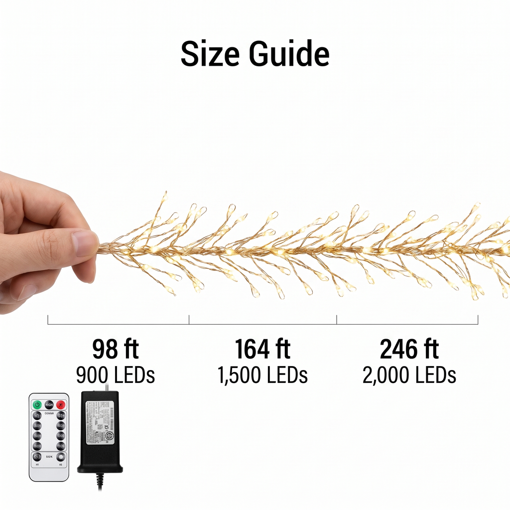 Firecracker Fairy String Lights size guide with lengths and LED counts