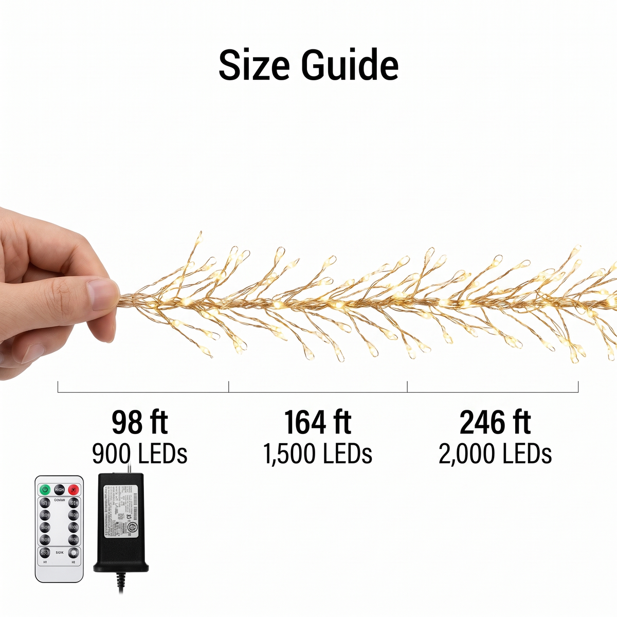 Firecracker Fairy String Lights size guide with lengths and LED counts