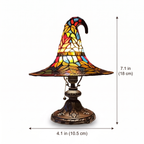 Stained Glass Witch Hat Lamp size guide with dimensions