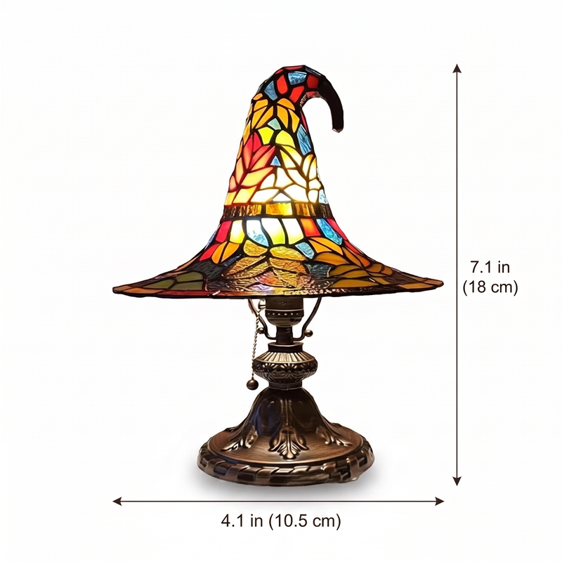 Stained Glass Witch Hat Lamp size guide with dimensions