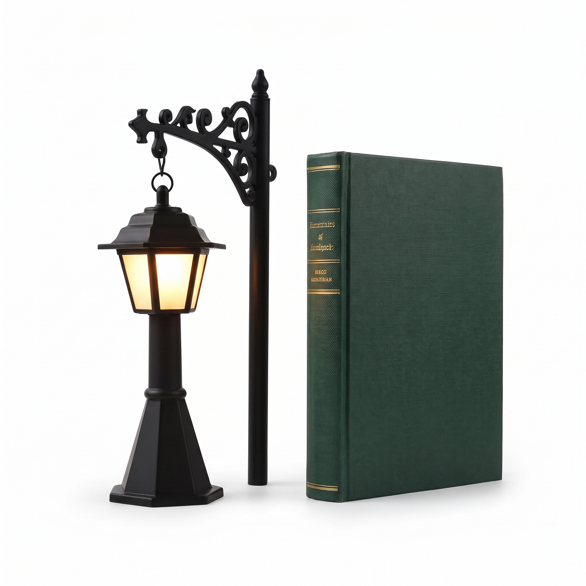 Halloween Bookshelf Lantern, Set of 2 size reference next to a book