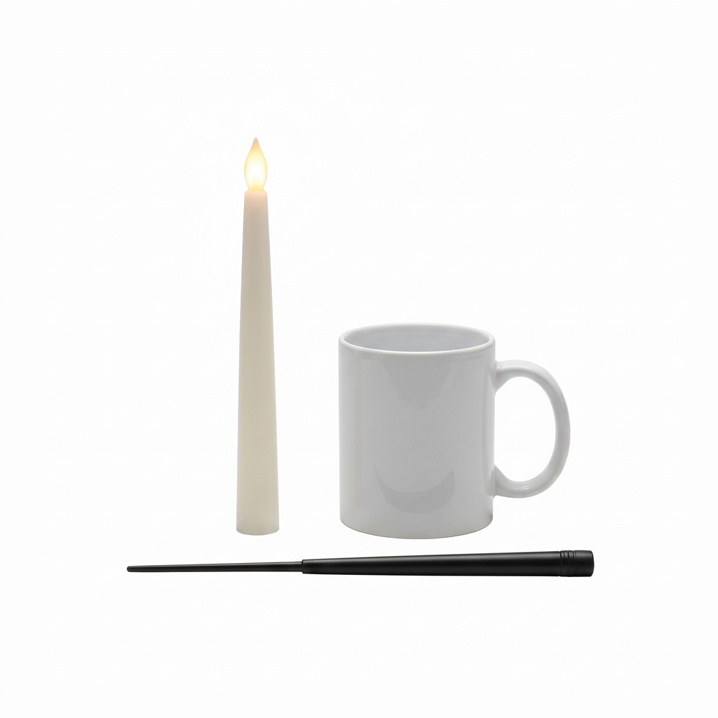 Floating LED Candles with Wand, Set of 12 size reference next to a mug