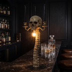 Gothic Skull Candelabra Lamp on a home bar top