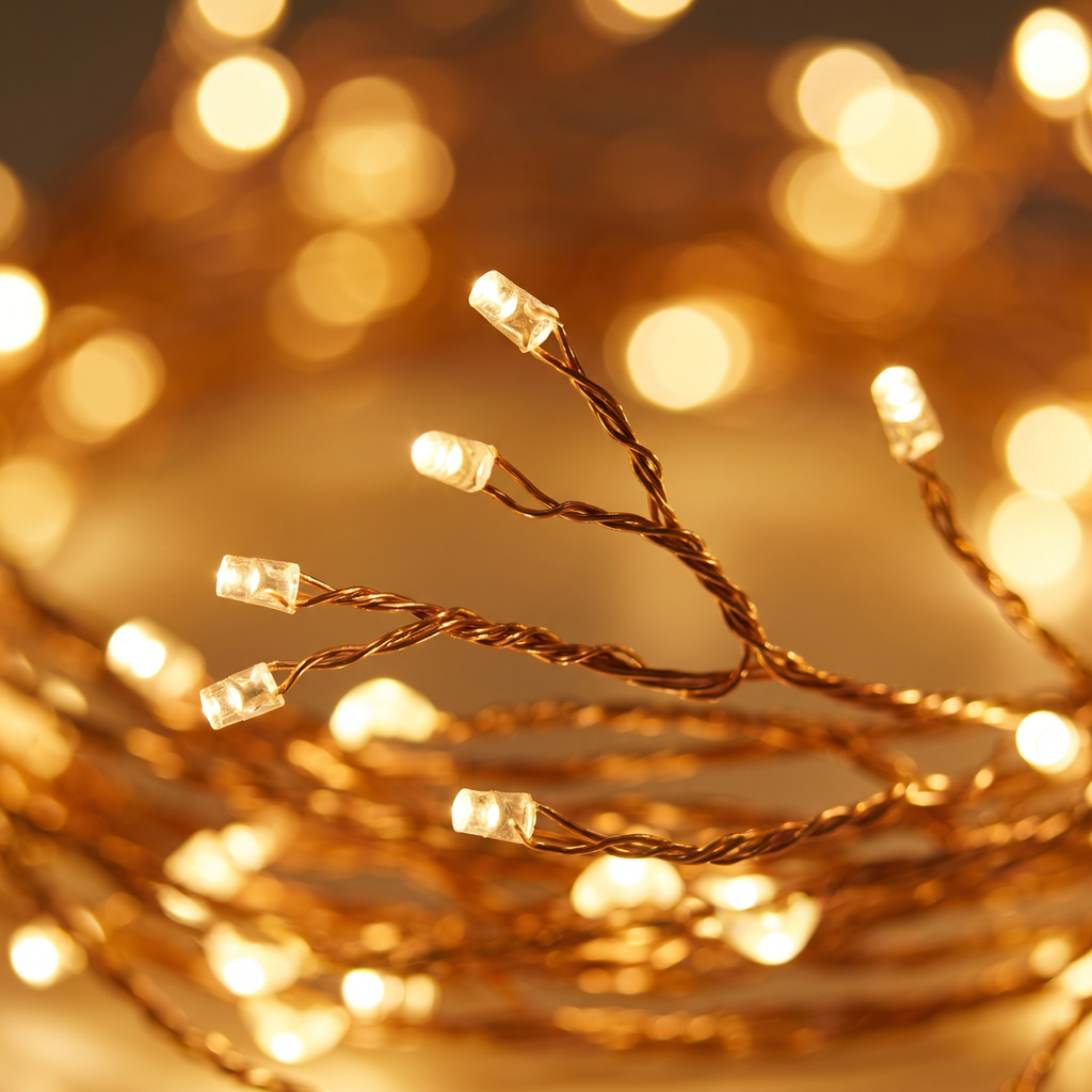 Firecracker Fairy String Lights close-up of the copper wire LEDs