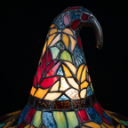 Stained Glass Witch Hat Lamp close-up of the stained glass panels