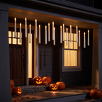 Floating LED Candles with Wand, Set of 12 hanging over a front porch