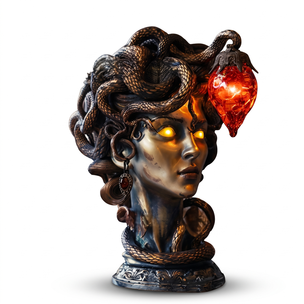 Gothic Medusa Table Lamp, Silver on white background