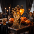 Medusa Table Lamp, Gold on a side table decorated for Halloween