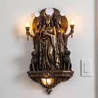Hecate Triple Goddess Wall Sconce size reference beside a light switch