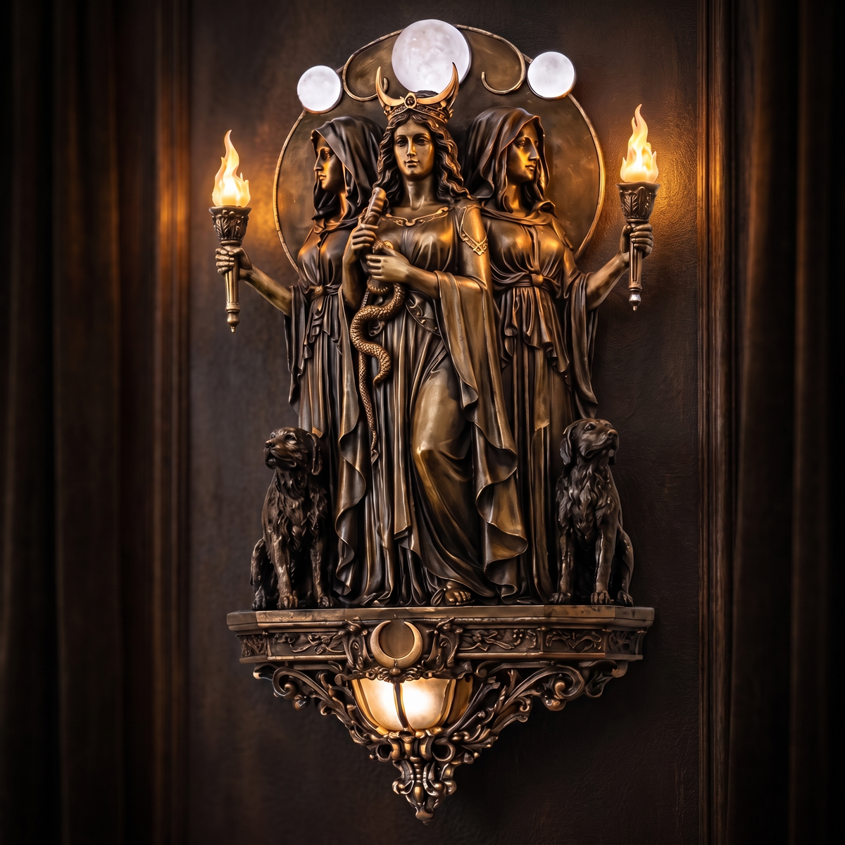 Hecate Triple Goddess Wall Sconce close-up detail