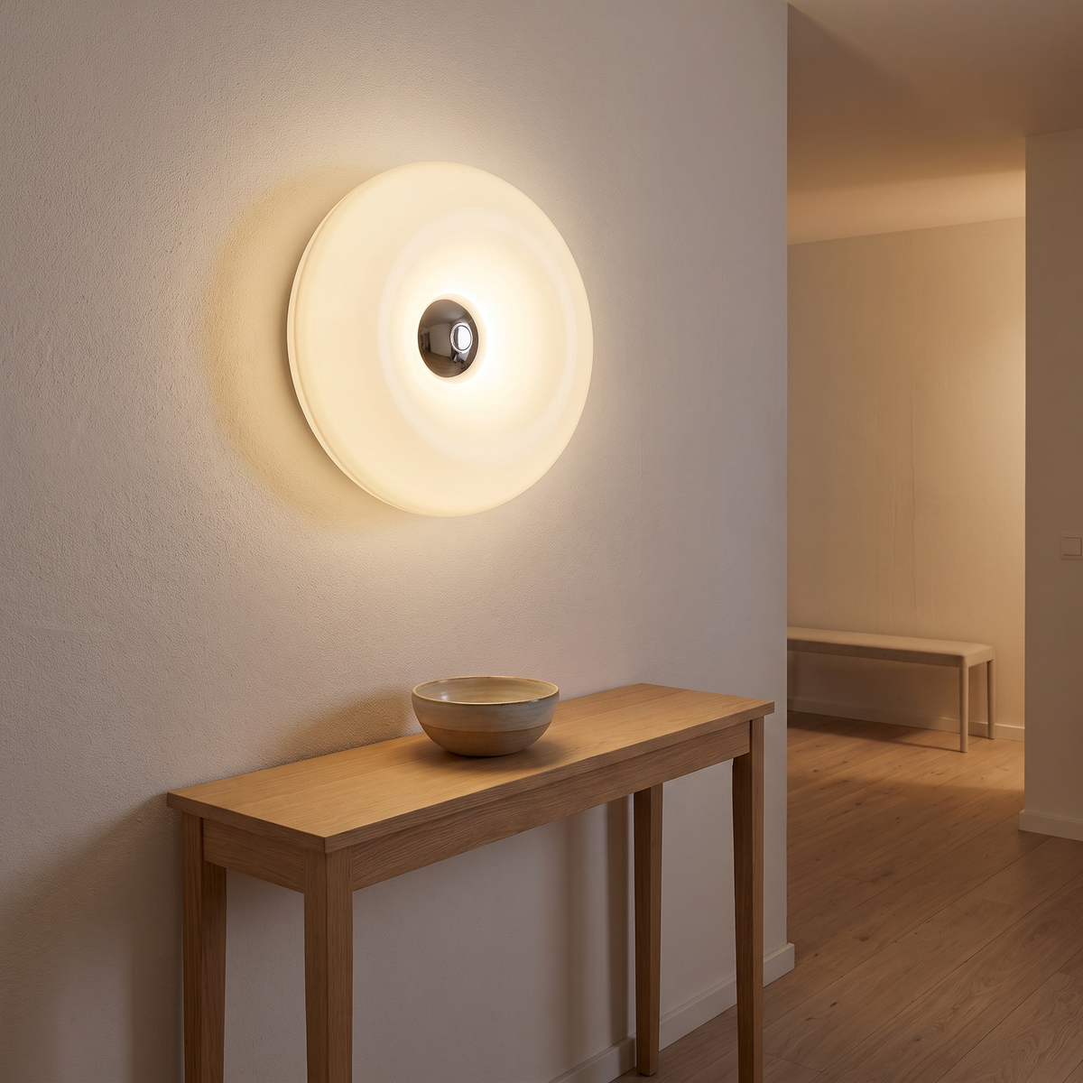 Donut Lamp in White as a hallway wall light