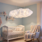 Cotton Cloud Pendant Light glowing over a crib in a nursery