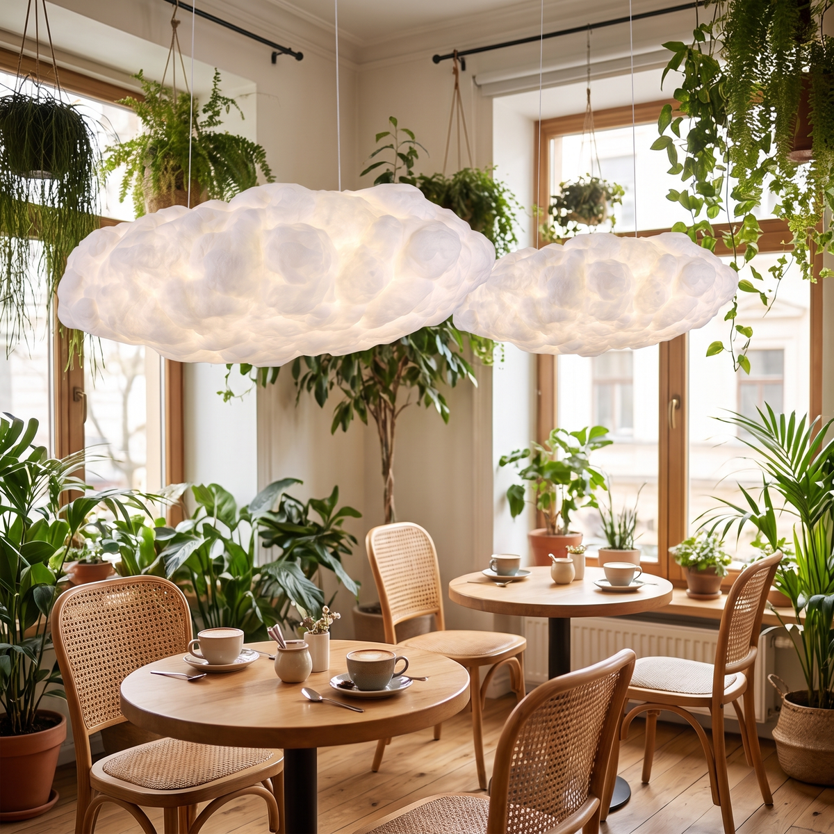 Cotton Cloud Pendant Lights above cafe tables