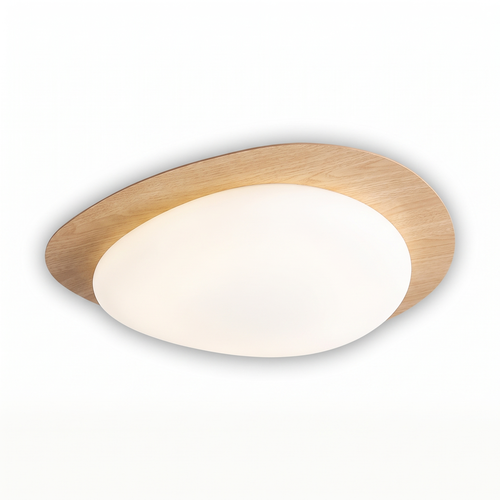 Flush mount ceiling light - Walnut Pebble Flush Mount Ceiling Light in light wood on white background