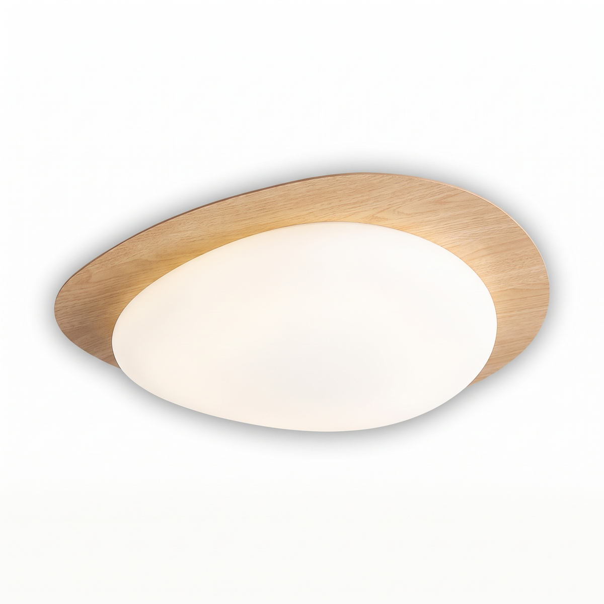 Flush mount ceiling light - Walnut Pebble Flush Mount Ceiling Light in light wood on white background
