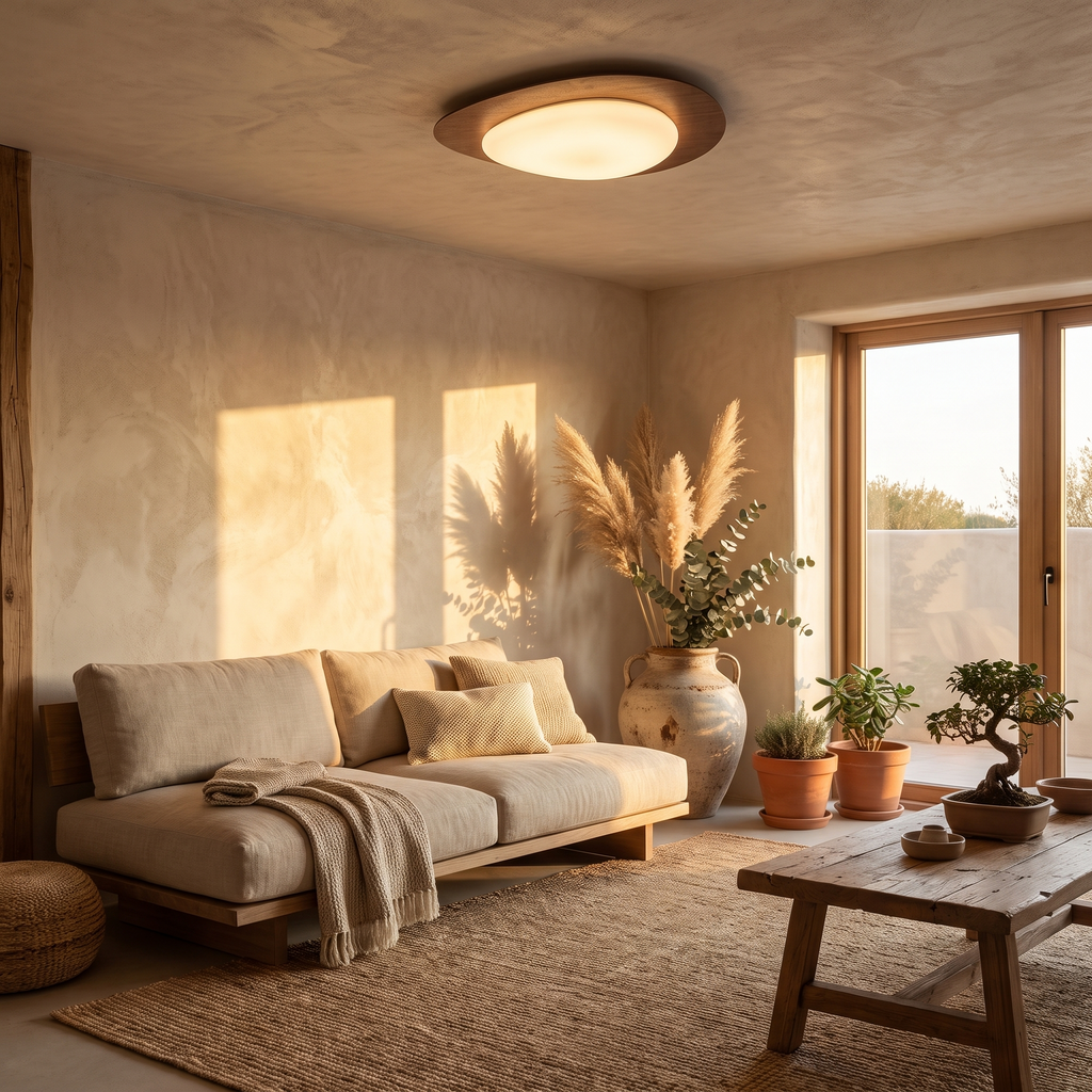 Flush mount ceiling light - Walnut Pebble Flush Mount Ceiling Light in a Japandi living room