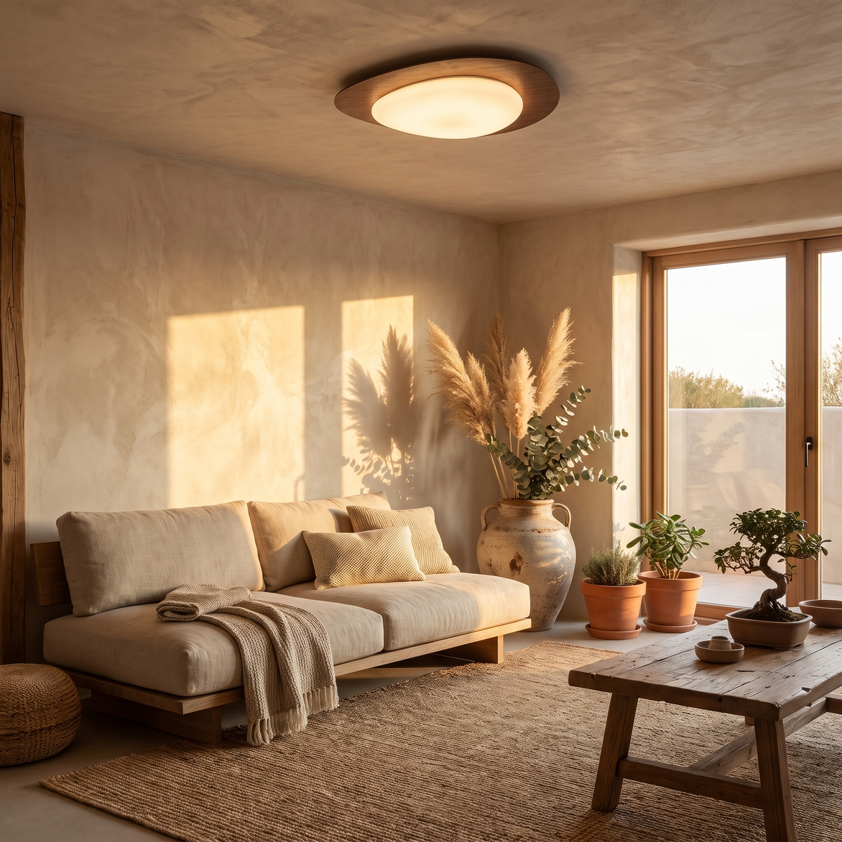 Flush mount ceiling light - Walnut Pebble Flush Mount Ceiling Light in a Japandi living room
